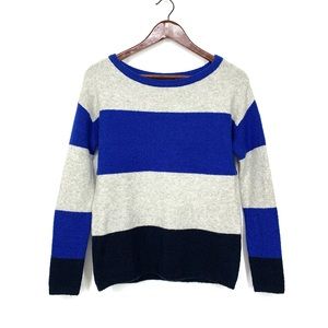 C&C California Oversized Wool Blend Blue Gray Wide Stripe Crew Neck Sweater XS
